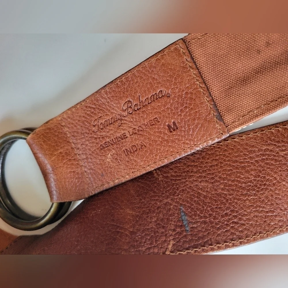Tommy Bahama Beaded Boho Leather Belt M Brown